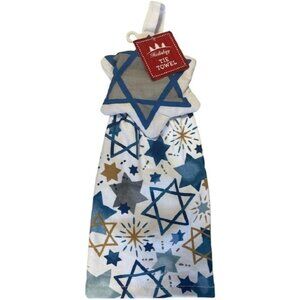 Hanukkah Holiday Star Tie Towel With Hanging Loop